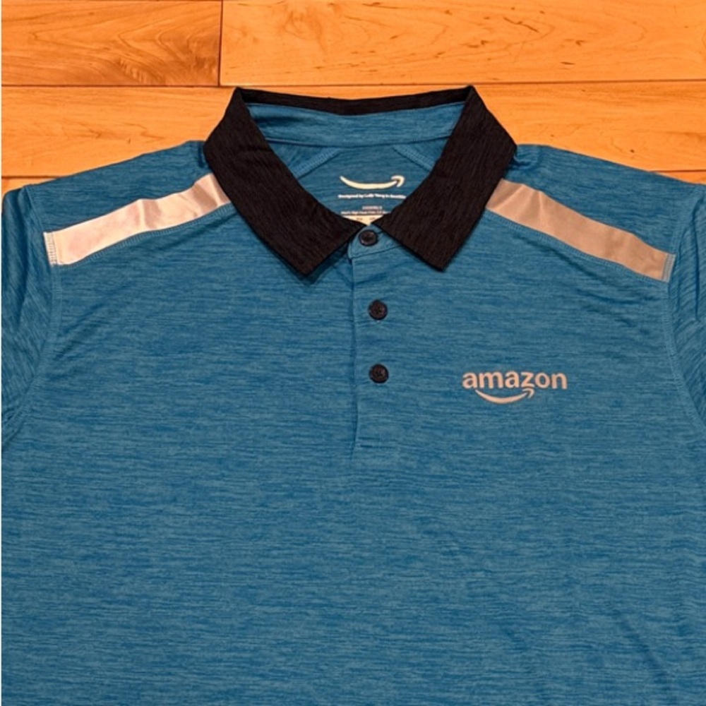 Amazon Men's Teal and Black Polo Shirt Uniform - Picture 3 of 6